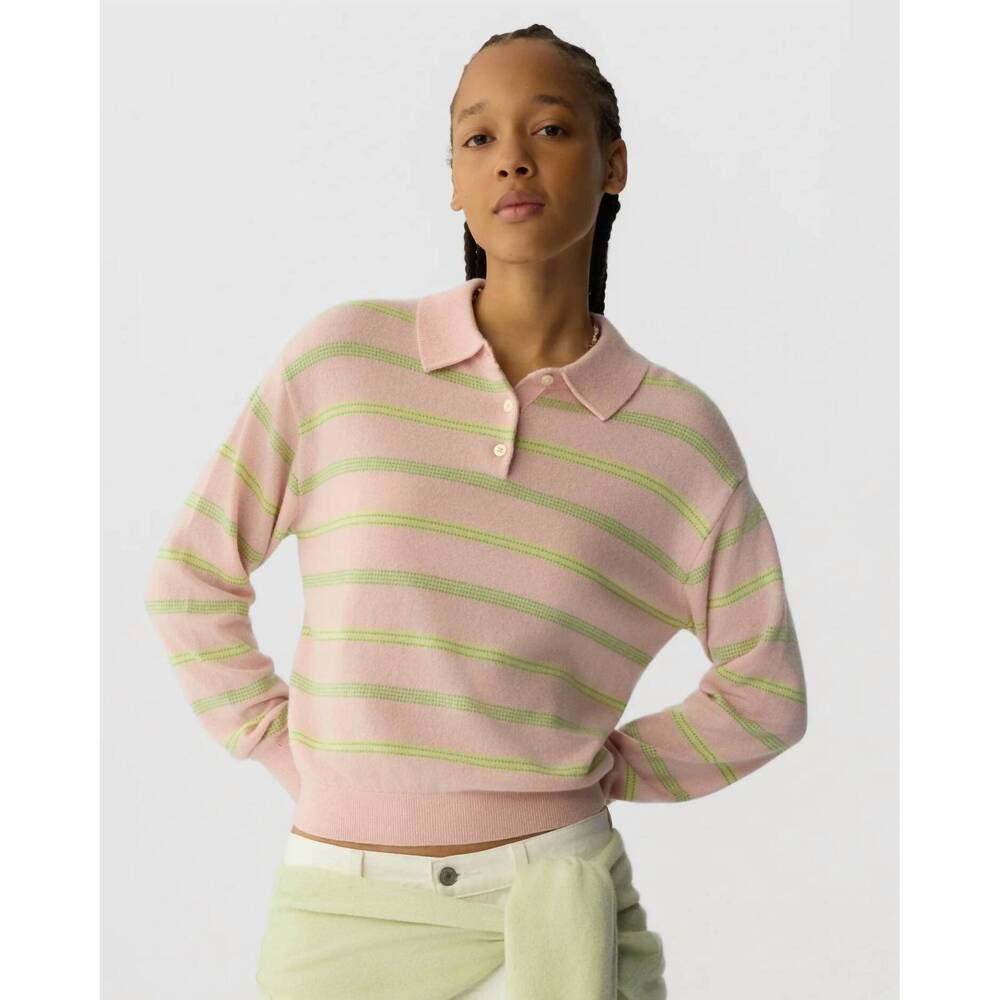 NEW GUEST IN RESIDENCE collegiate cashmere stripe polo shirt in powder pink